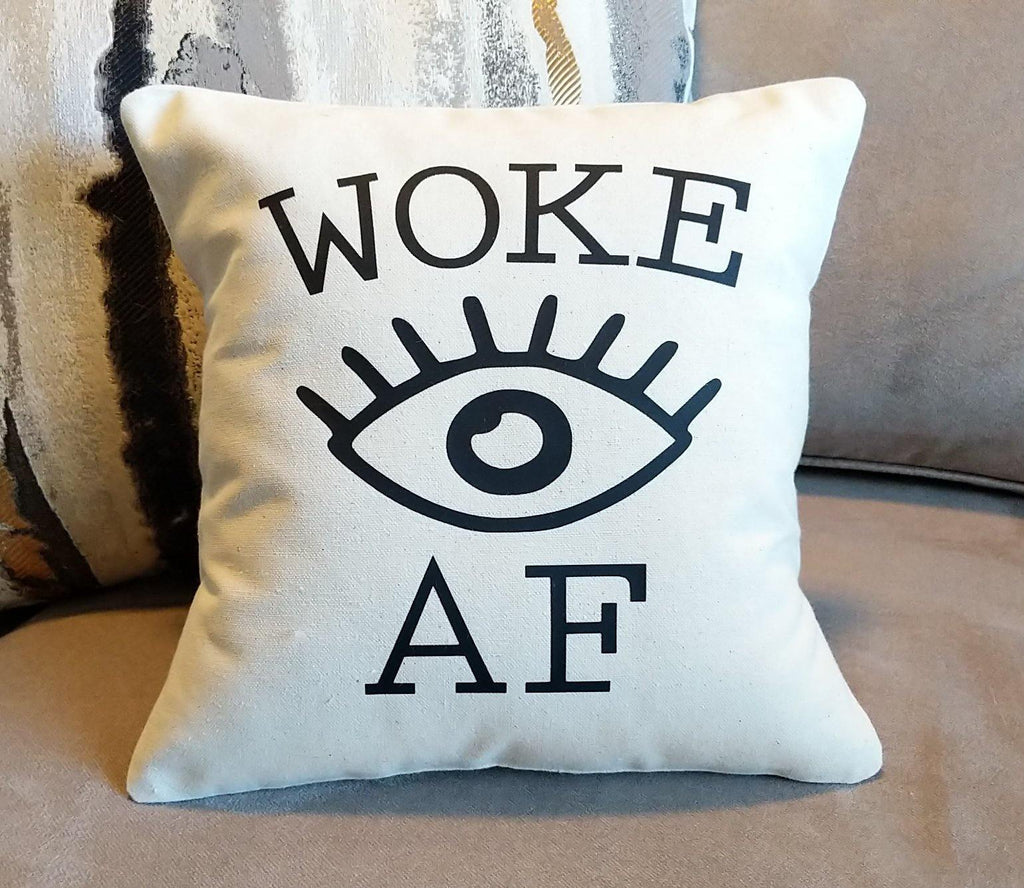 Woke AF Eye Cotton Canvas Natural Pillow 