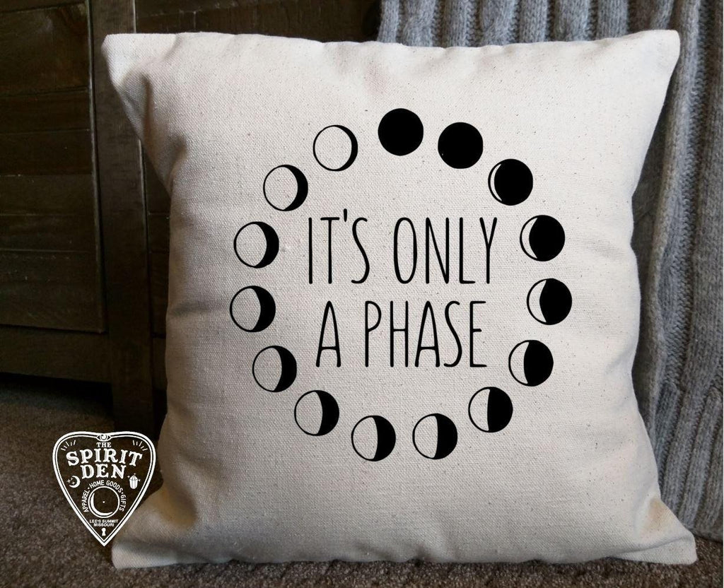 Its Only A Phase Moon Phases Cotton Canvas Natural Pillow 