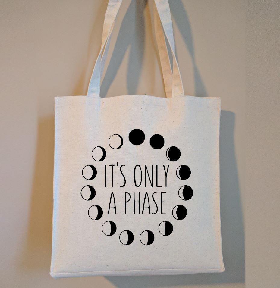 It's Only A Phase Moon Phases Canvas Market Tote Bag - The Spirit Den
