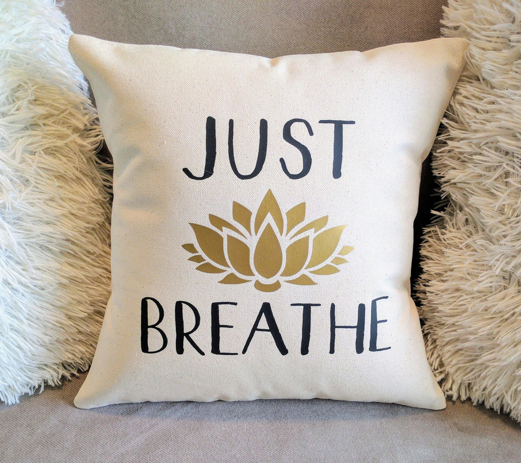 Just Breathe Lotus Flower Cotton Canvas Pillow 