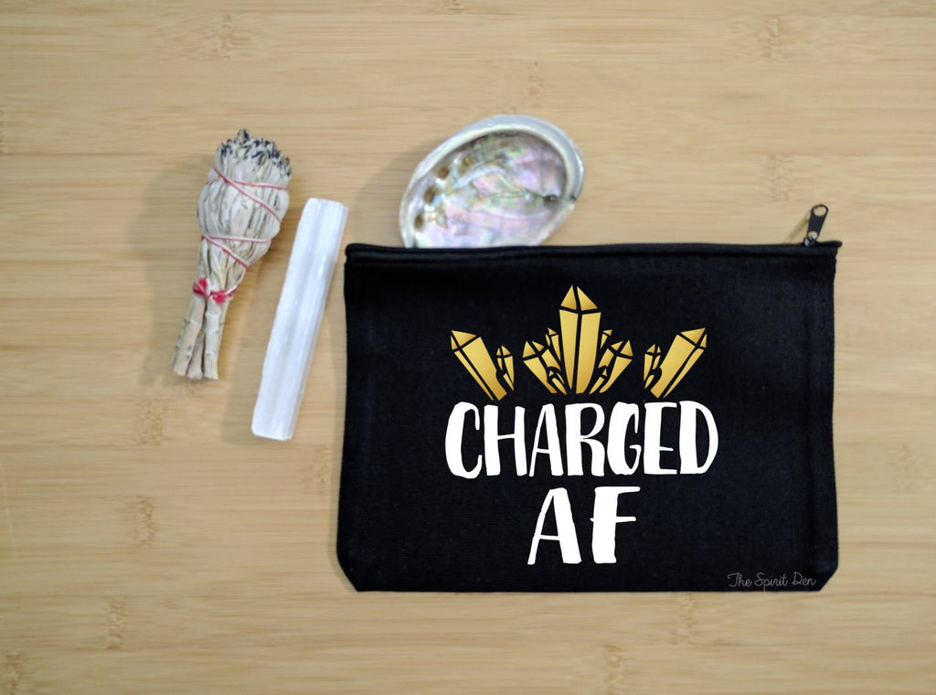 Charged AF Black Canvas Zipper Bag 