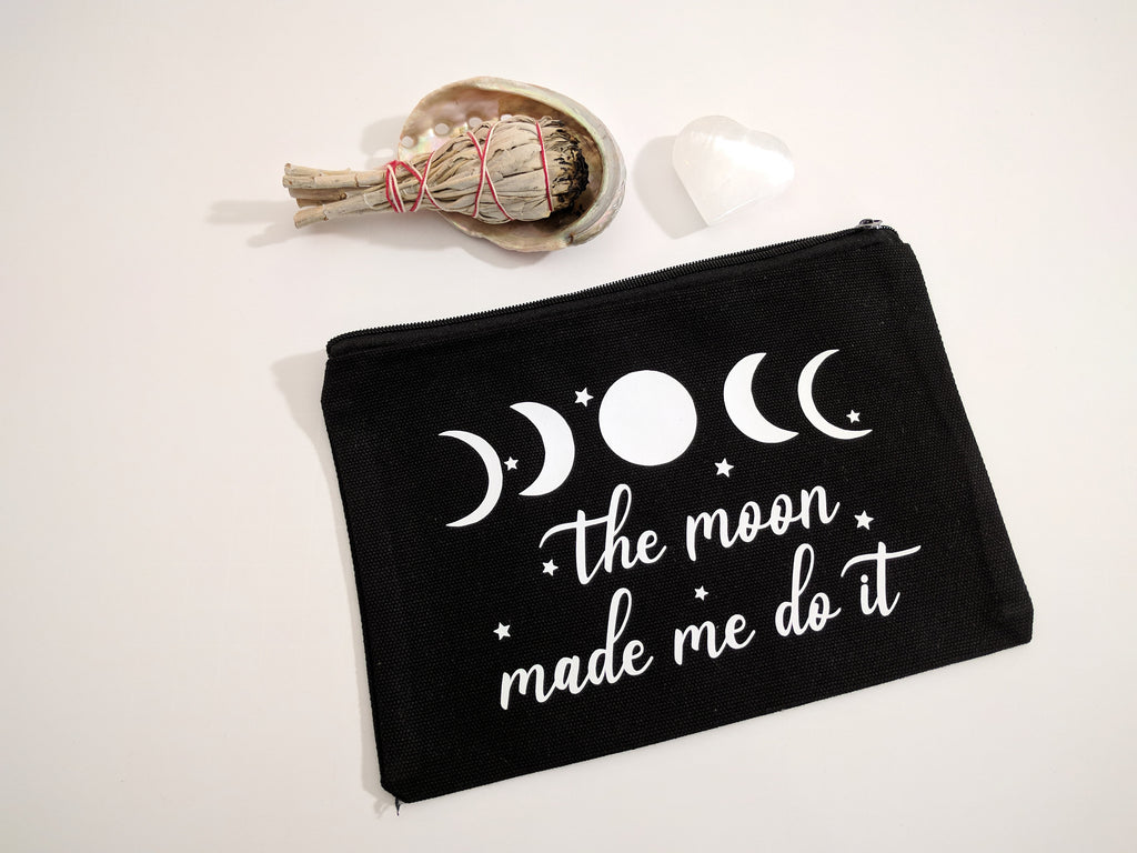 The Moon Made Me Do It Black Canvas Zipper Bag 