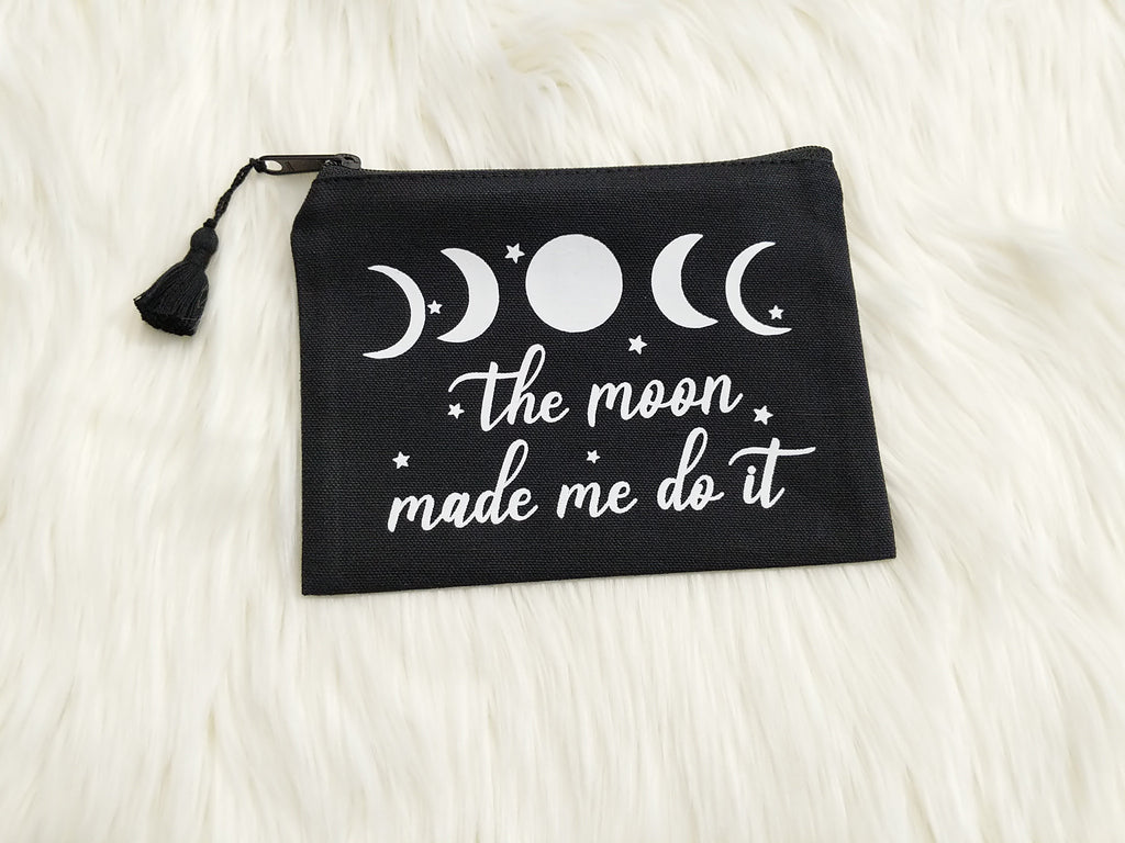The Moon Made Me Do It Black Canvas Zipper Bag 