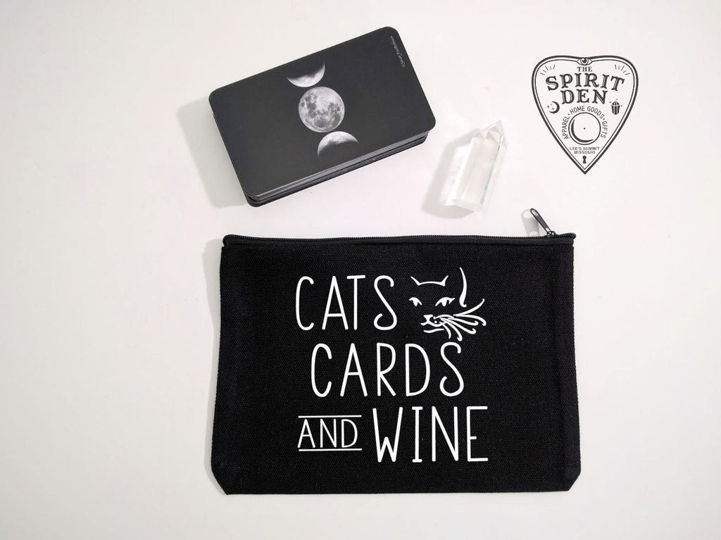 Cats Cards And Wine Black Canvas Zipper Bag 