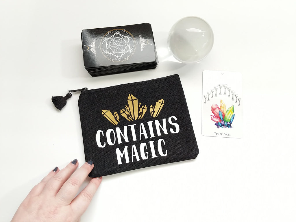 Contains Magic Crystals Black Canvas Zipper Bag 