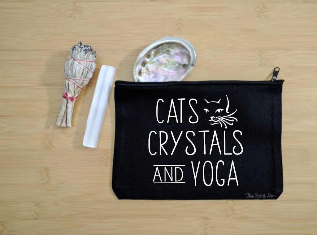 Cats Crystals and Yoga Black Canvas Zipper Bag 