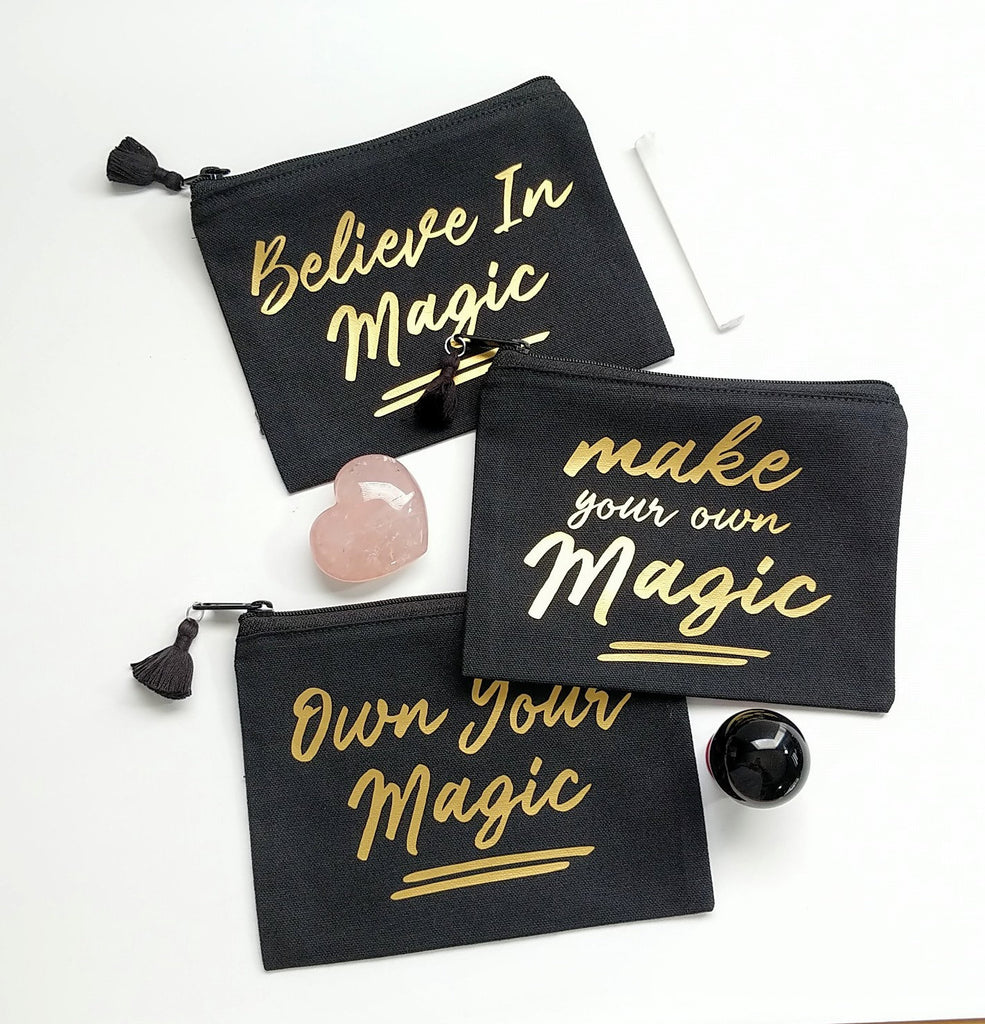 Own Your Magic Black Canvas Zipper Bag 