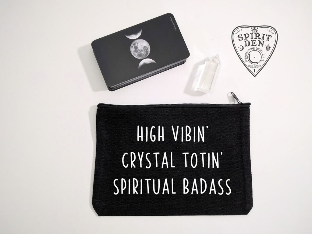 High Vibin Crystal Totin Spiritual Badass Black Canvas Zipper Bag 