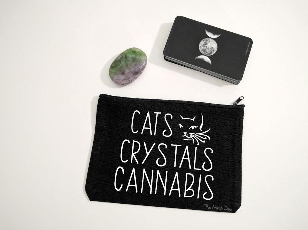 Cats Crystals Cannabis Black Canvas Zipper Bag 