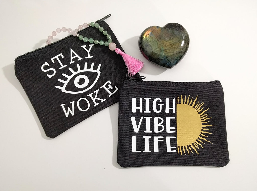 High Vibe Life Black Canvas Zipper Bag 