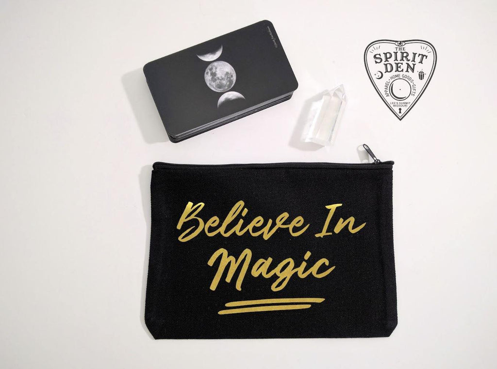 Believe In Magic Black Canvas Zipper Bag 
