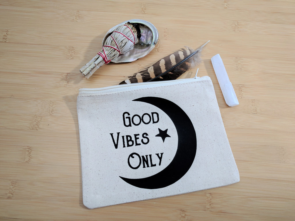 Good Vibes Only Moon Canvas Zipper Bag 