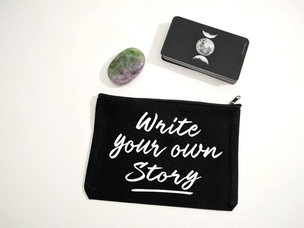 Write Your Own Story Black Canvas Zipper Bag 