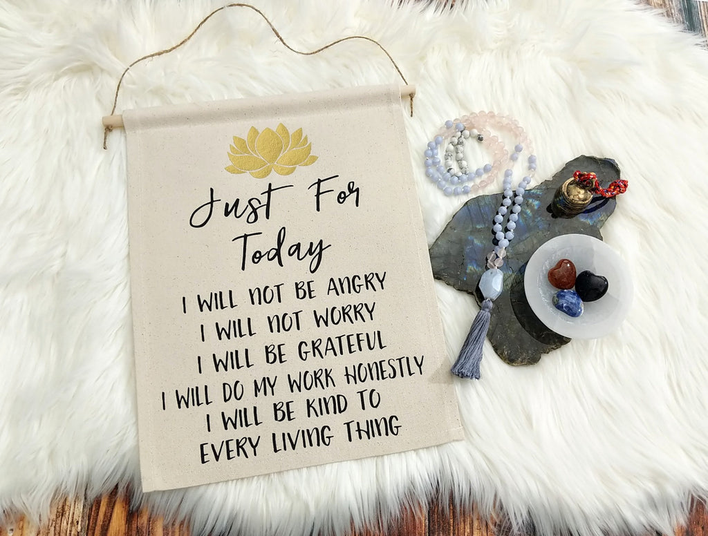 Reiki Principles Just for Today Cotton Canvas Wall Banner 