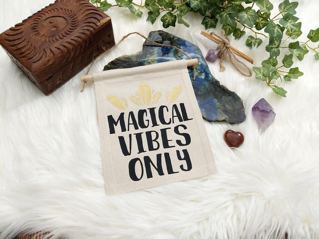 Magical Vibes Only Gold Crystals Canvas Wall Banner 