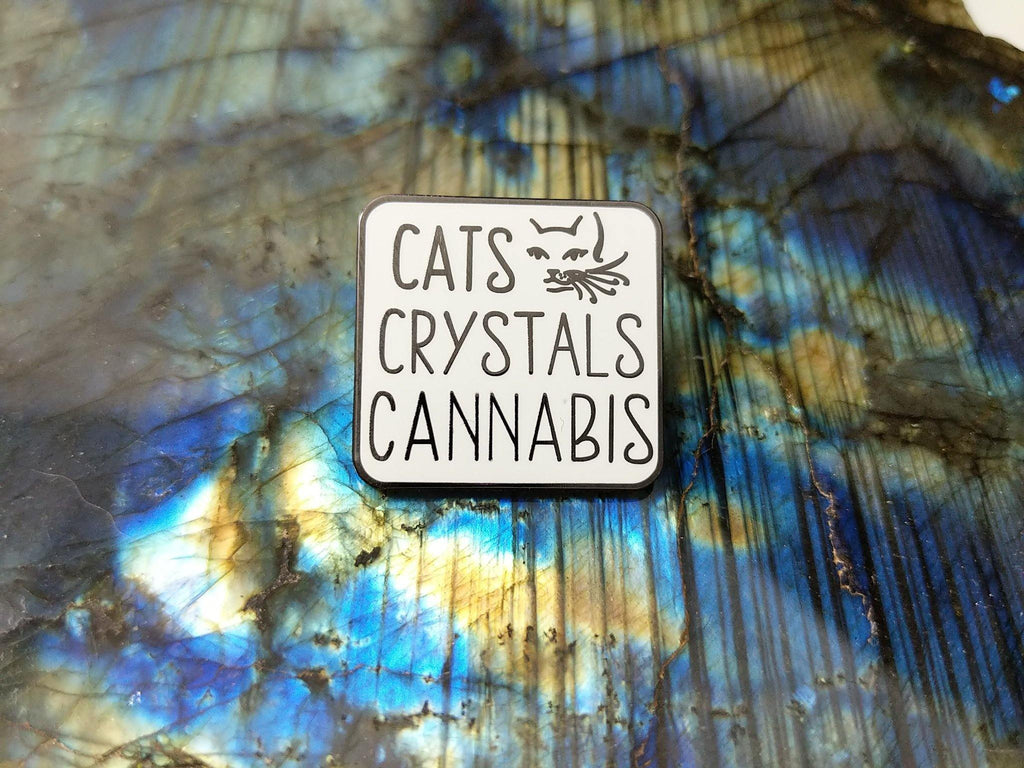 Cats Crystals Cannabis Enamel Pin 