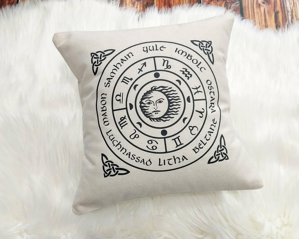 The Wheel of the Year Cotton Pillow 