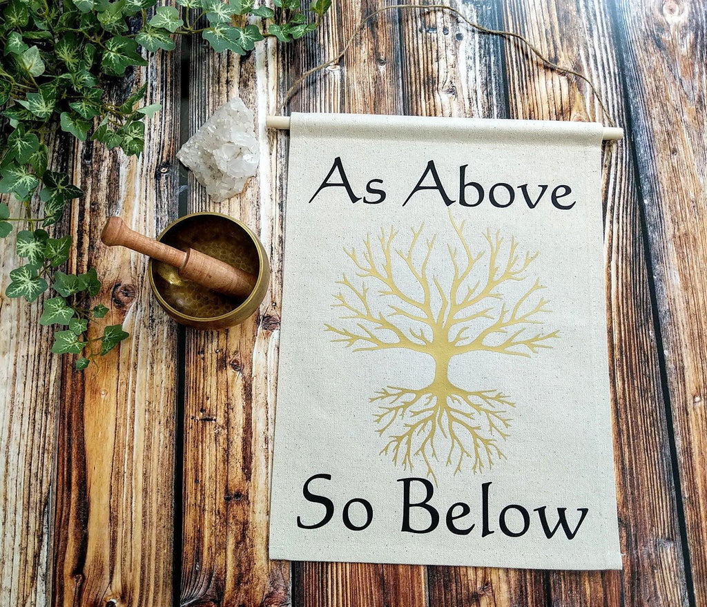 As Above So Below Tree of Life Cotton Canvas Wall Banner 