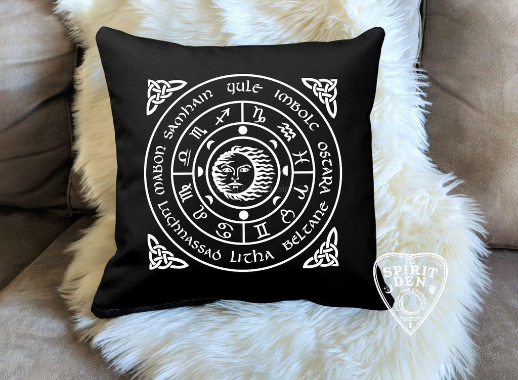 The Wheel of the Year Black Pillow 