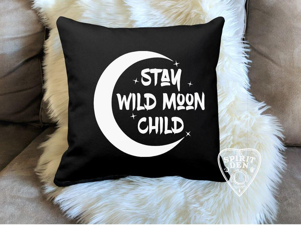 Stay Wild Moon Child Black Cotton Pillow 