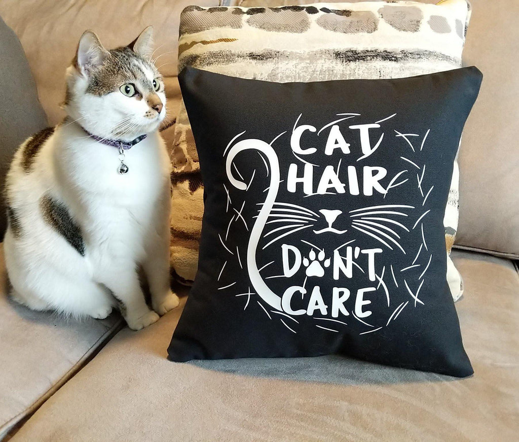 Cat Hair Don't Care Black Pillow 