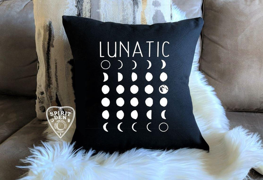Lunatic Moon Phases Black Pillow 
