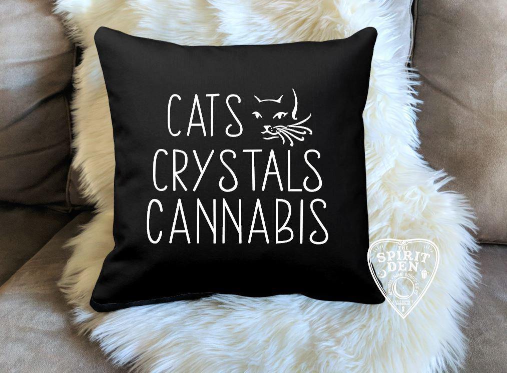 Cats Crystals Cannabis Black Pillow 