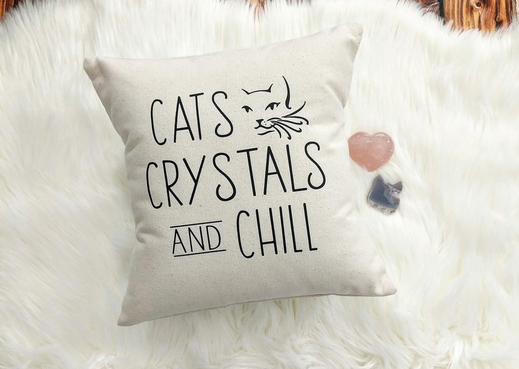Cats Crystals and Chill Cotton Canvas Natural Pillow 