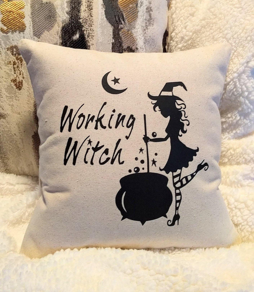 Working Witch Cotton Canvas Natural Pillow 