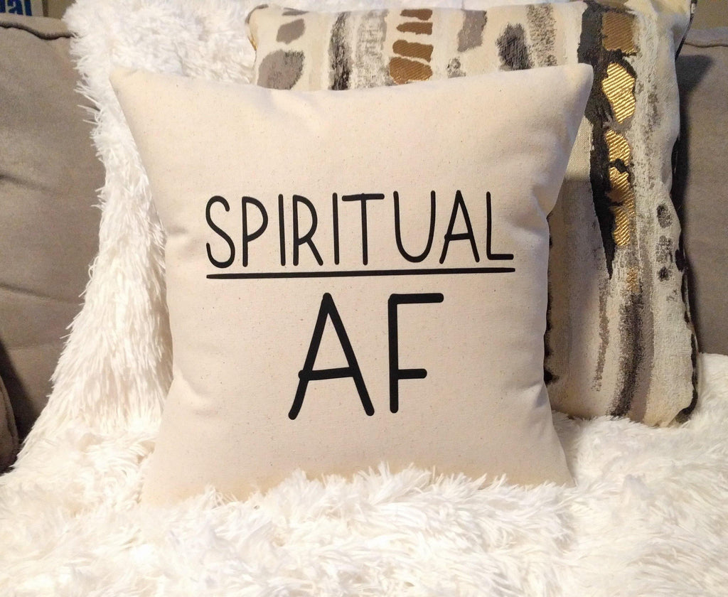 Spiritual AF Cotton Canvas Natural Pillow 