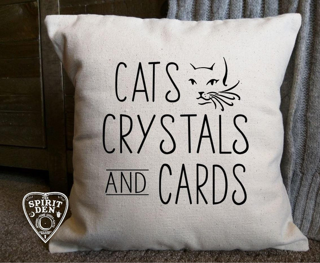 Cats Crystals and Cards Cotton Canvas Natural Pillow 