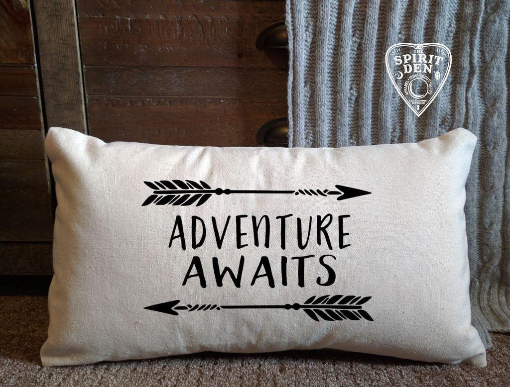 Adventure Awaits Cotton Canvas Natural Lumbar Pillow 