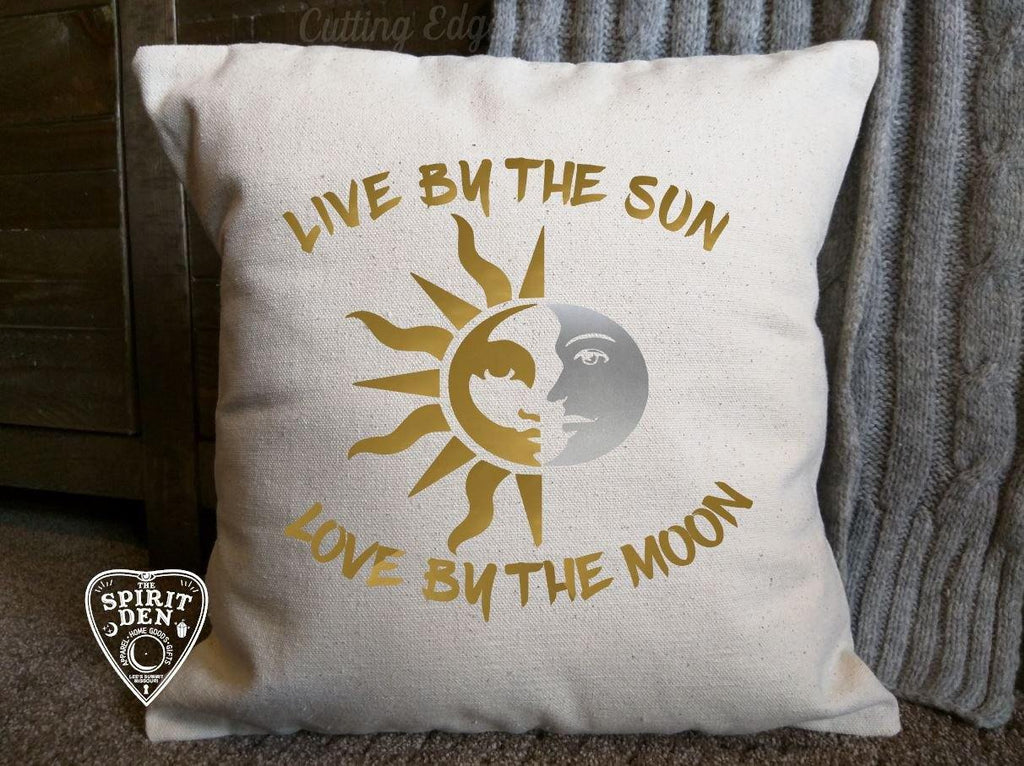 Live by the Sun Love by the Moon Cotton Canvas Natural Pillow 