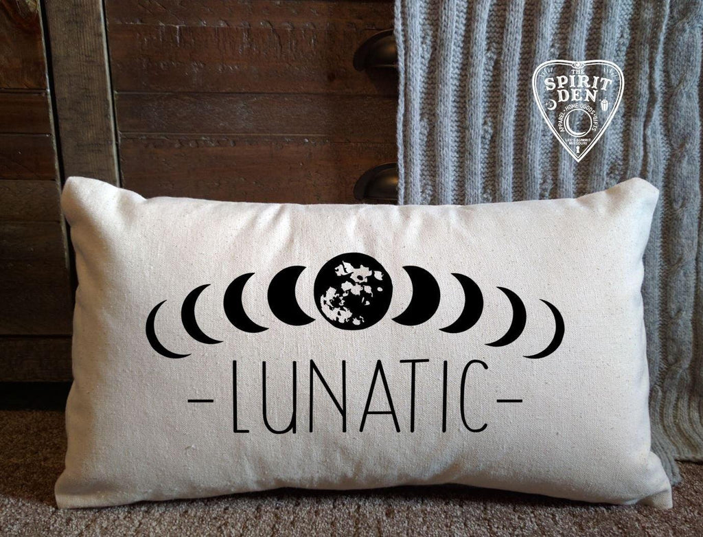 Lunatic Moon Phases Cotton Canvas Lumbar Pillow 