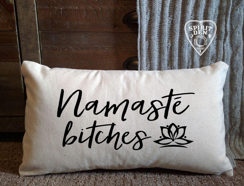Namaste Bitches Script Cotton Canvas Natural Lumbar Pillow 