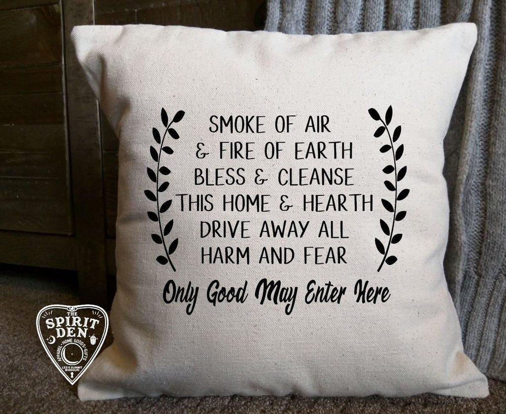 Home Blessing Only Good May Enter Here Cotton Canvas Natural Pillow 
