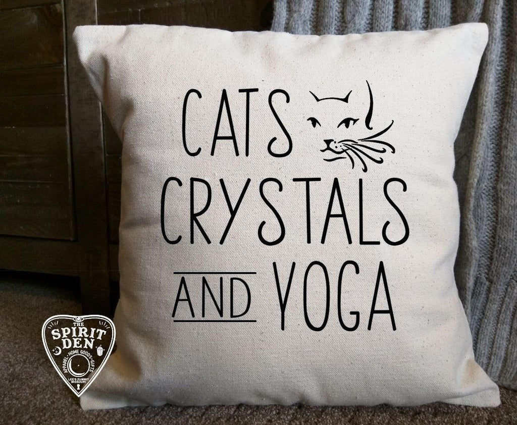 Cats Crystals Yoga Cotton Canvas Natural Pillow 