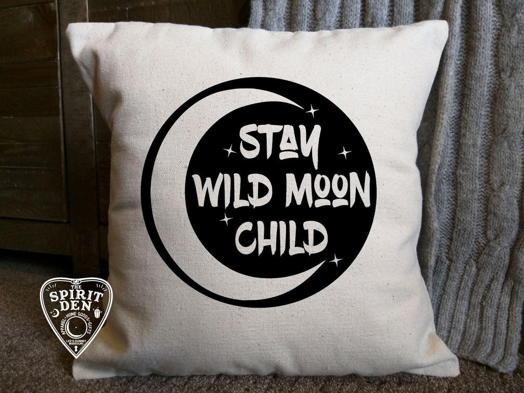 Stay Wild Moon Child Cotton Canvas Pillow 