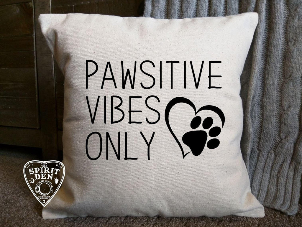 Pawsitive Vibes Only Heart Pet Paw Cotton Canvas Natural Pillow 