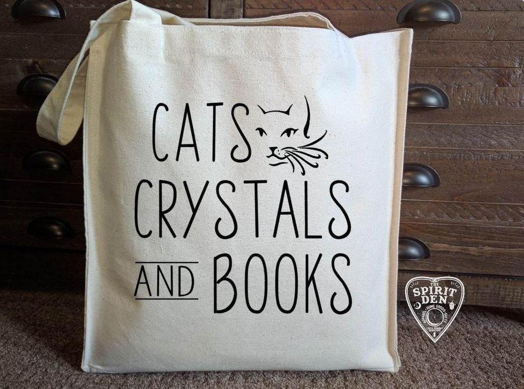 Cats Crystals and Books Cotton Canvas Market Tote Bag 