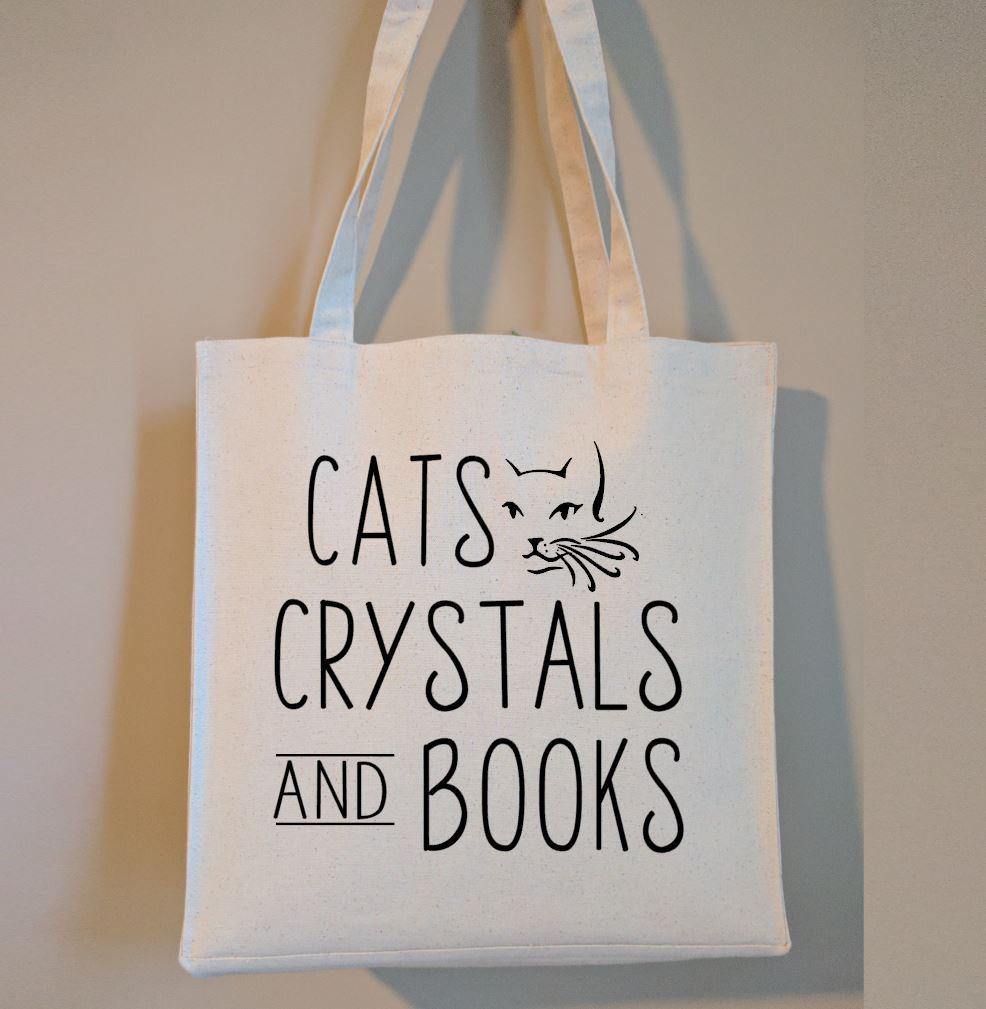 Cats Crystals and Books Cotton Canvas Market Tote Bag 