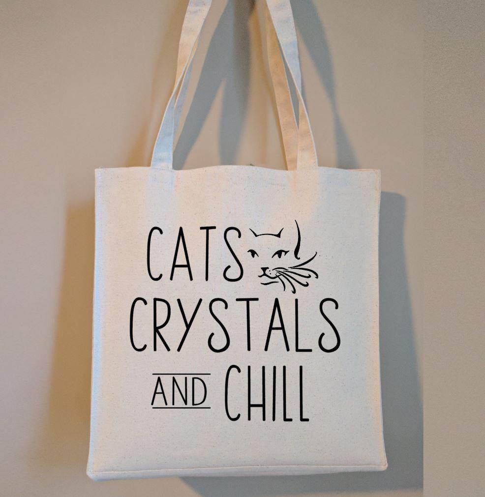 Cats Crystals and Chill Cotton Canvas Market Tote Bag - The Spirit Den