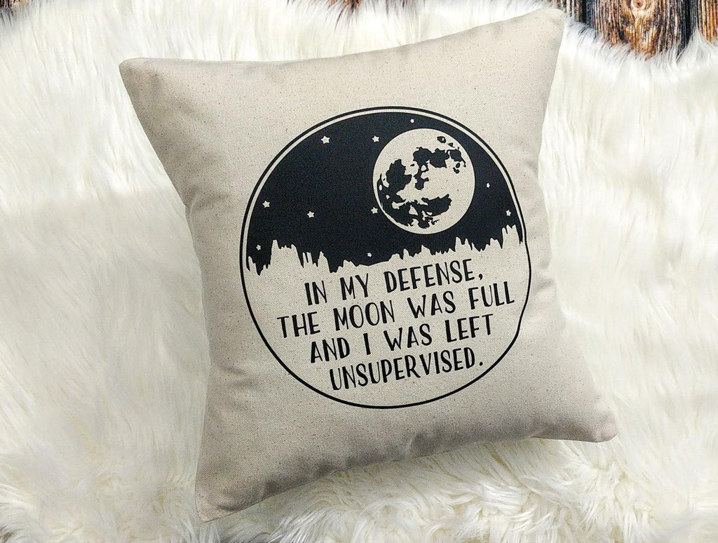In my defense Moon Cotton Canvas Pillow 