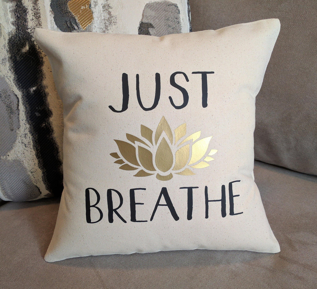Just Breathe Lotus Flower Cotton Canvas Pillow 