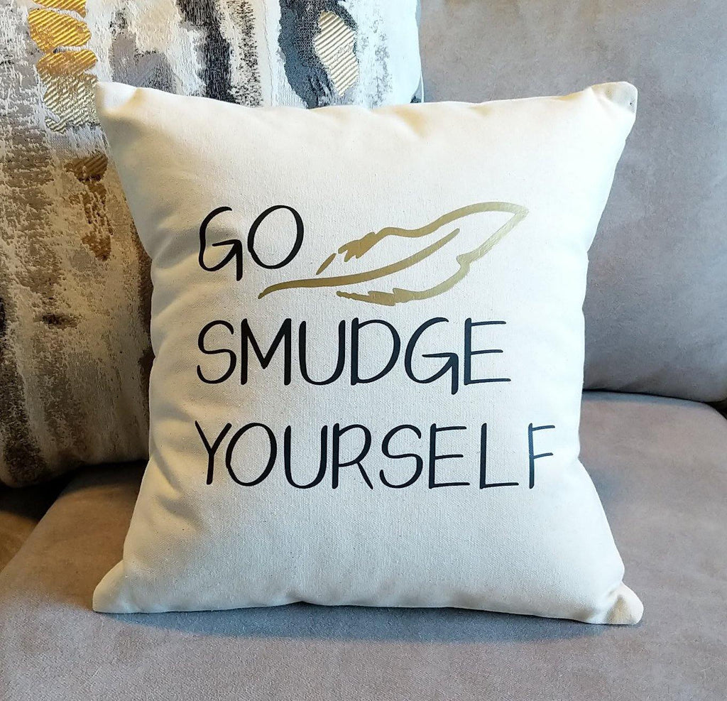 Go Smudge Yourself Cotton Canvas Natural Pillow 