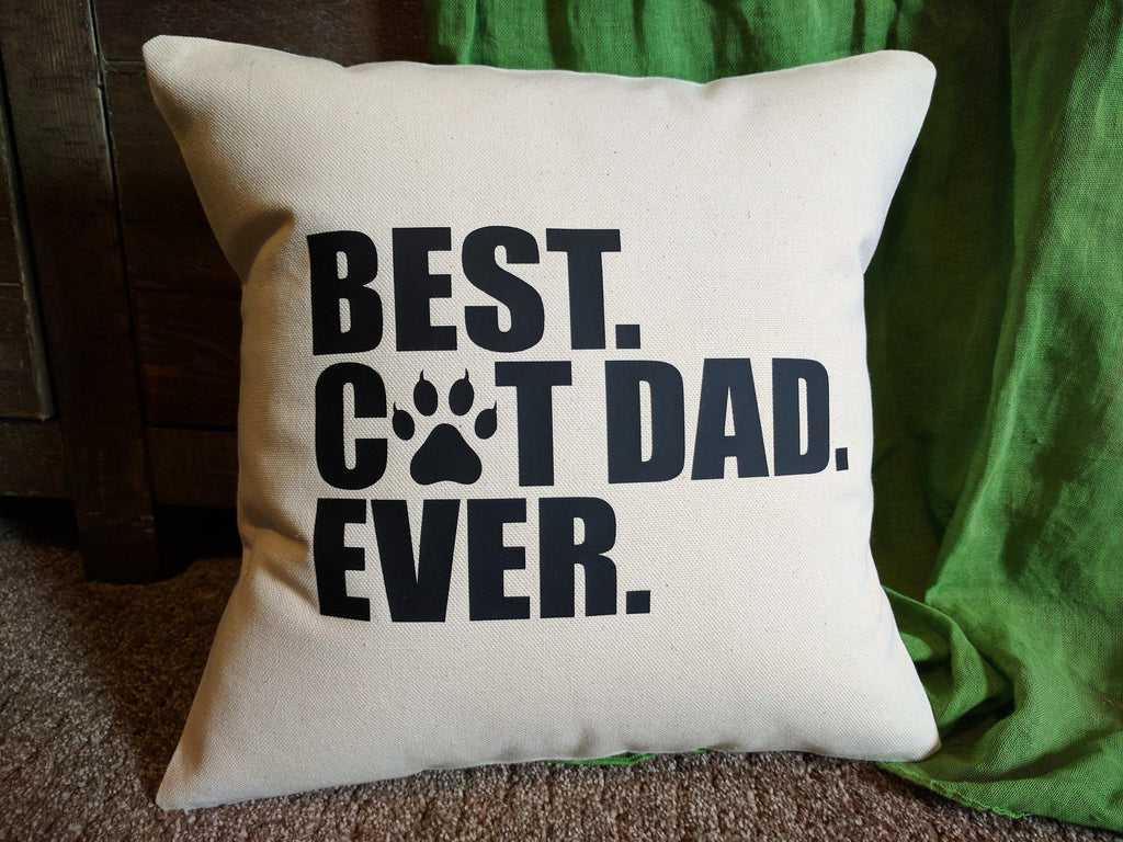 Best Cat Dad Ever Cotton Canvas Natural Pillow 