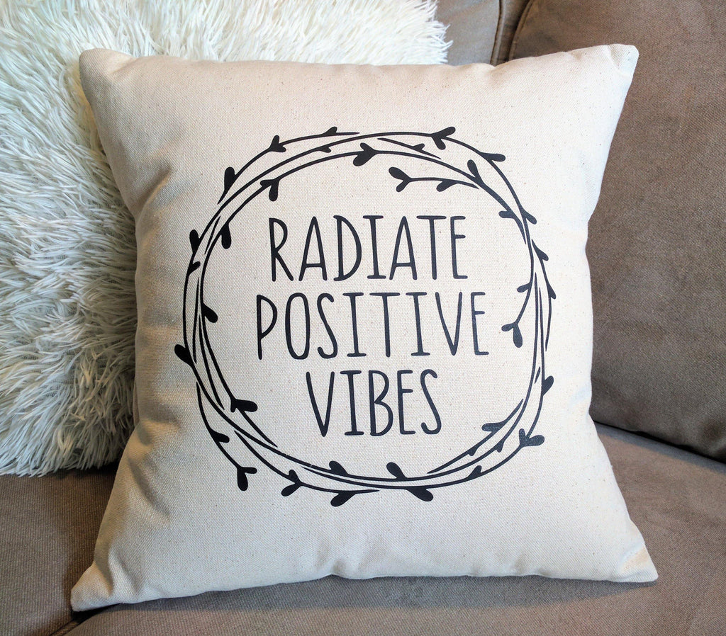 Radiate Positive Vibes Cotton Canvas Natural Pillow 