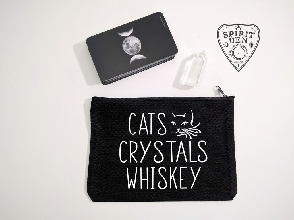 Cats Crystals Whiskey Black Canvas Zipper Bag 