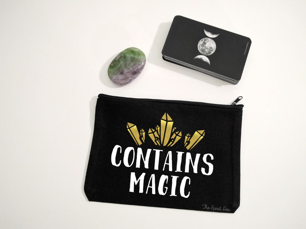 Contains Magic Crystals Black Canvas Zipper Bag 