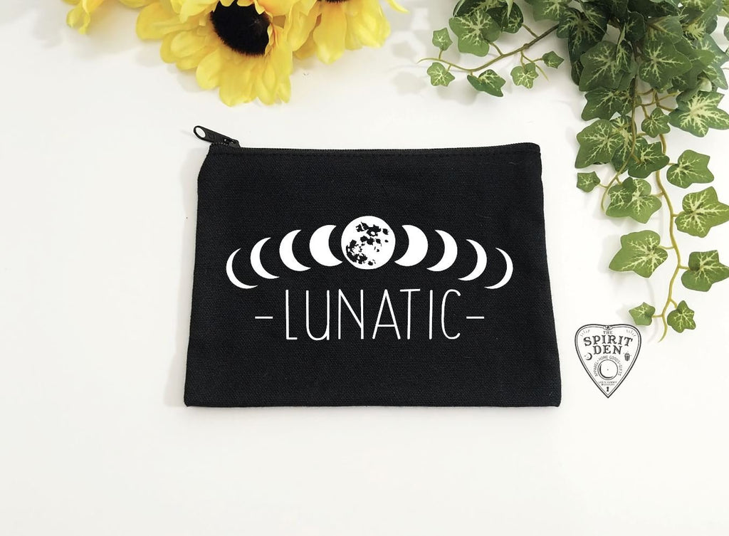 Moon Phase Lunatic Black Canvas Zipper Bag 